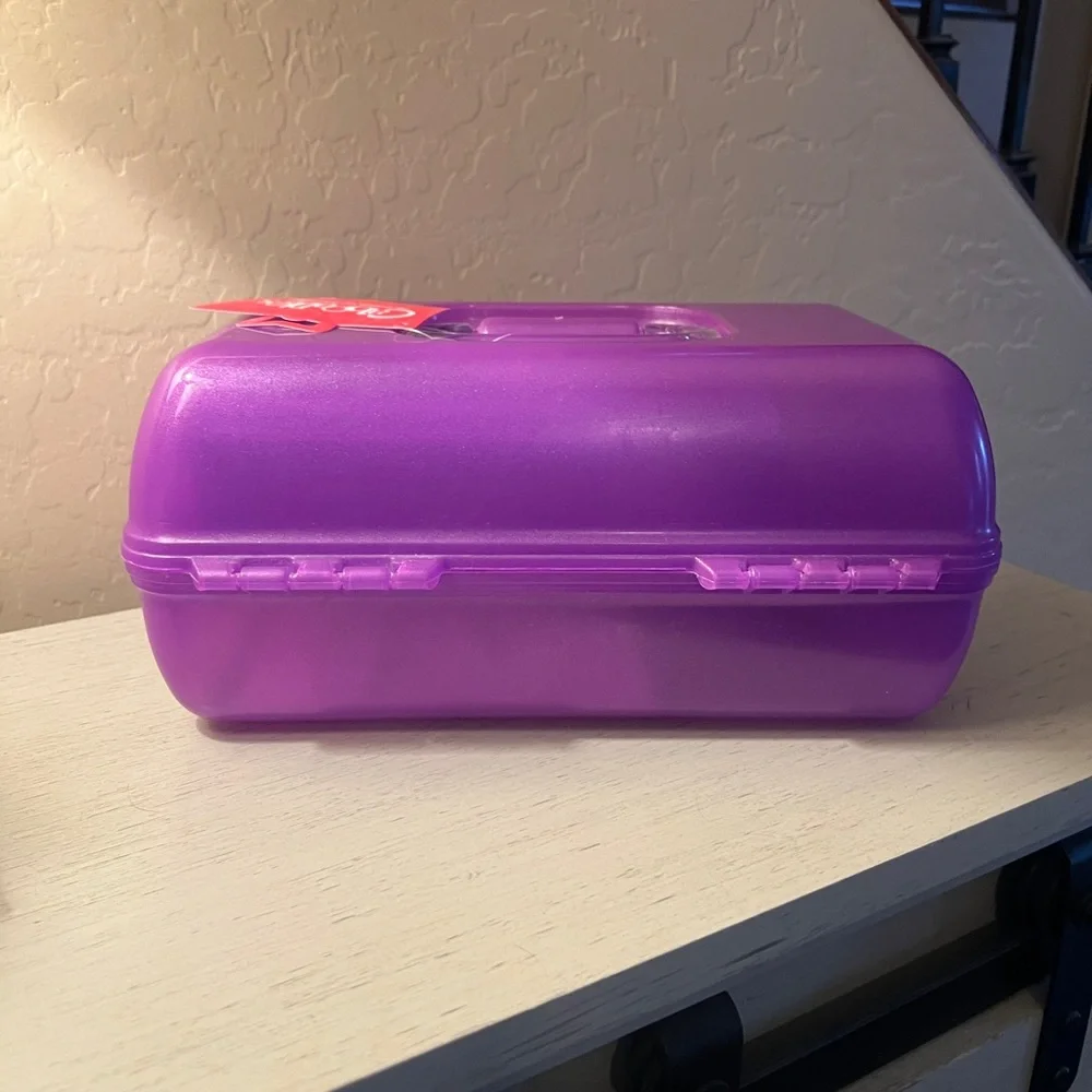 Caboodles Tote Purple Plastic Makeup Case Mirror Storage Container Tray NWT
